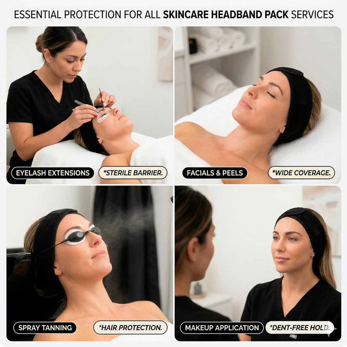 Black Stretch Terry Spa Headband, Adjustable, One Size
