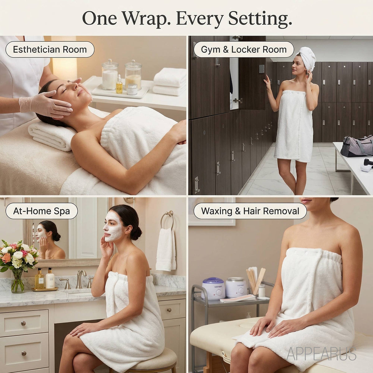Plush Microfiber Spa Wrap, Snap Closure, One Size (S-L)