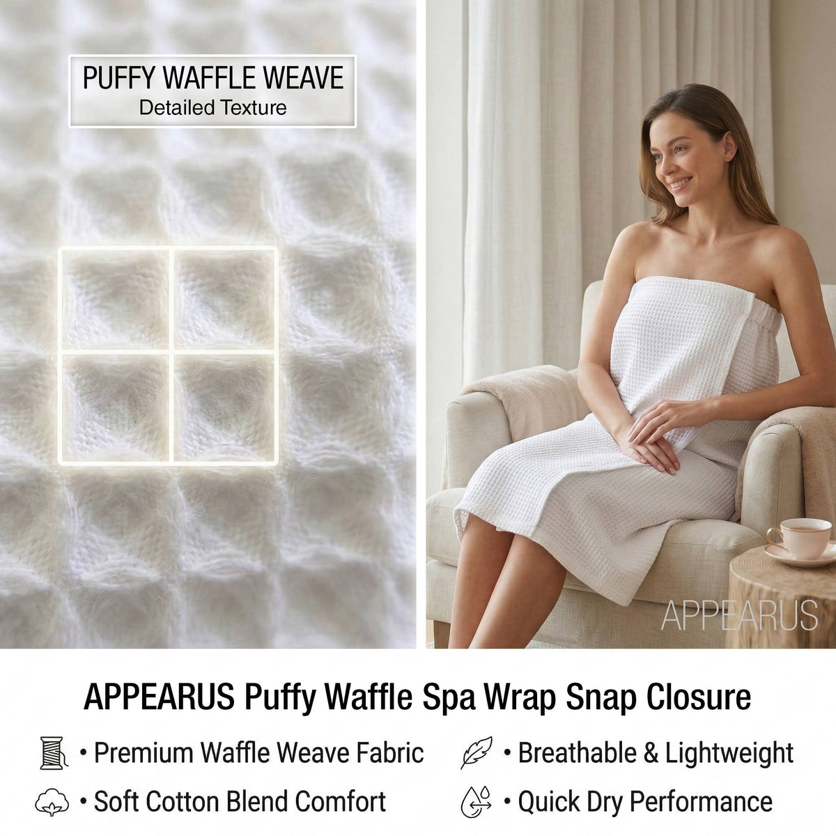 Plus Size Puffy Waffle Spa Wrap (4XL-6XL), Snap Closure