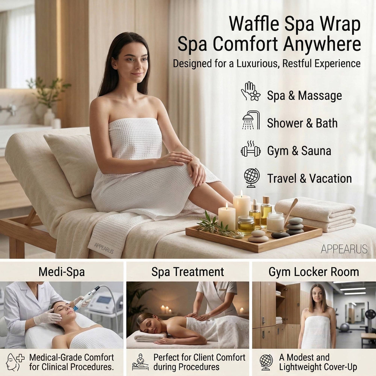 Plus Size Puffy Waffle Spa Wrap (4XL-6XL), Snap Closure