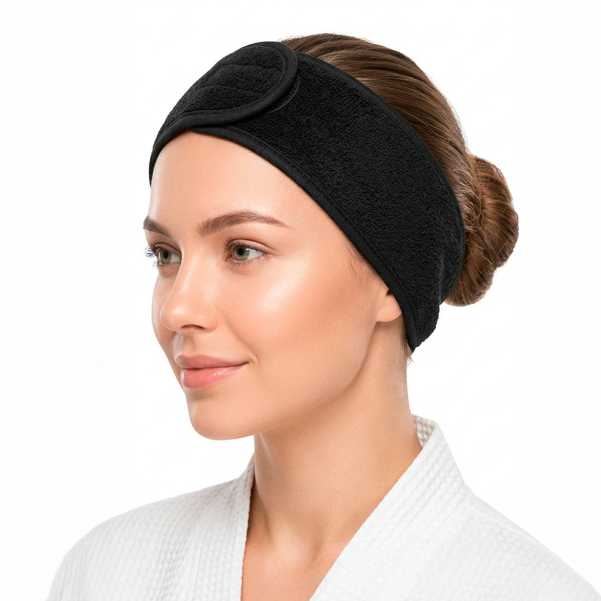 Black Stretch Terry Spa Headband, Adjustable, One Size
