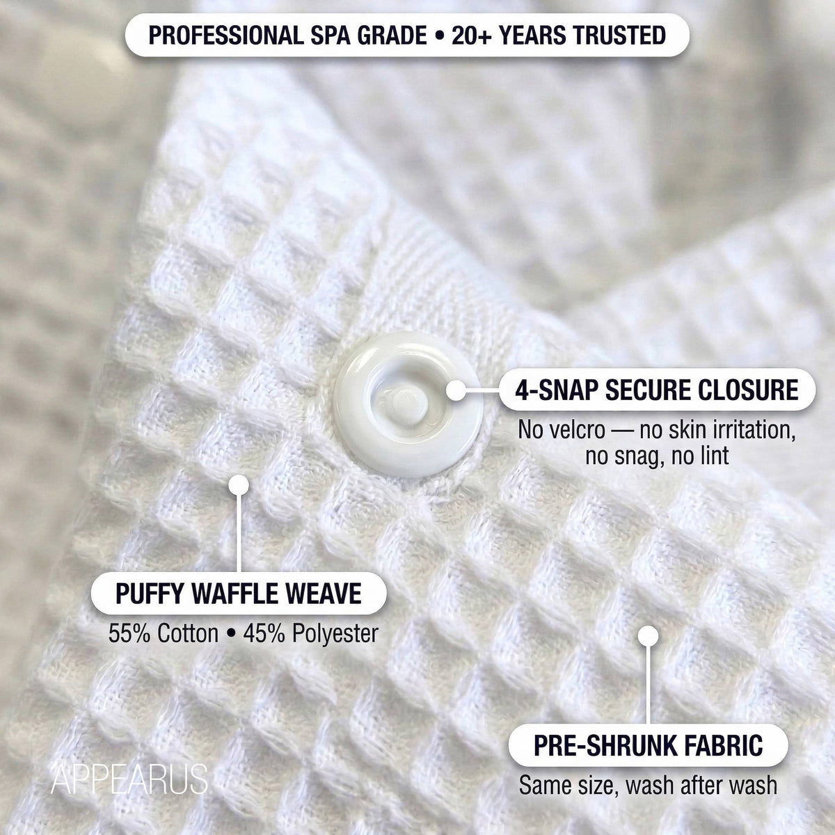 Plus Size Puffy Waffle Spa Wrap (4XL-6XL), Snap Closure