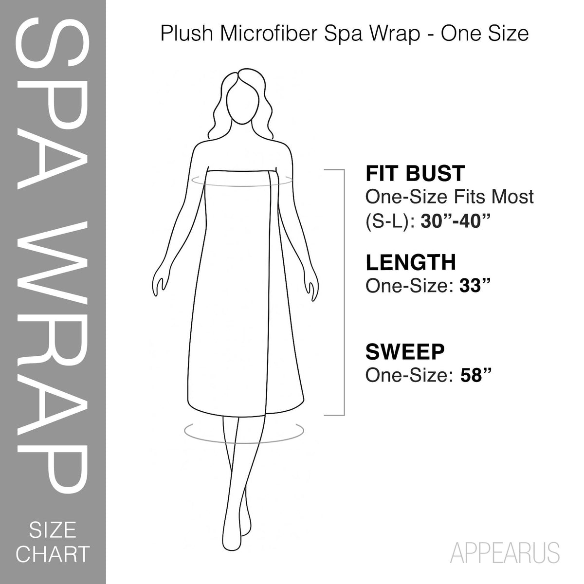 Plush Microfiber Spa Wrap, Snap Closure, One Size (S-L)