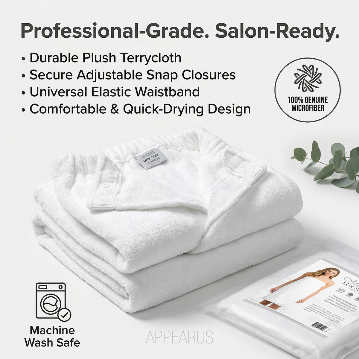 Plush Microfiber Spa Wrap, Snap Closure, One Size (S-L)